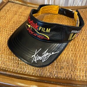 vintage NASCAR Kodak Film Racing visor w/ embroidered signature of Kevin Lepage